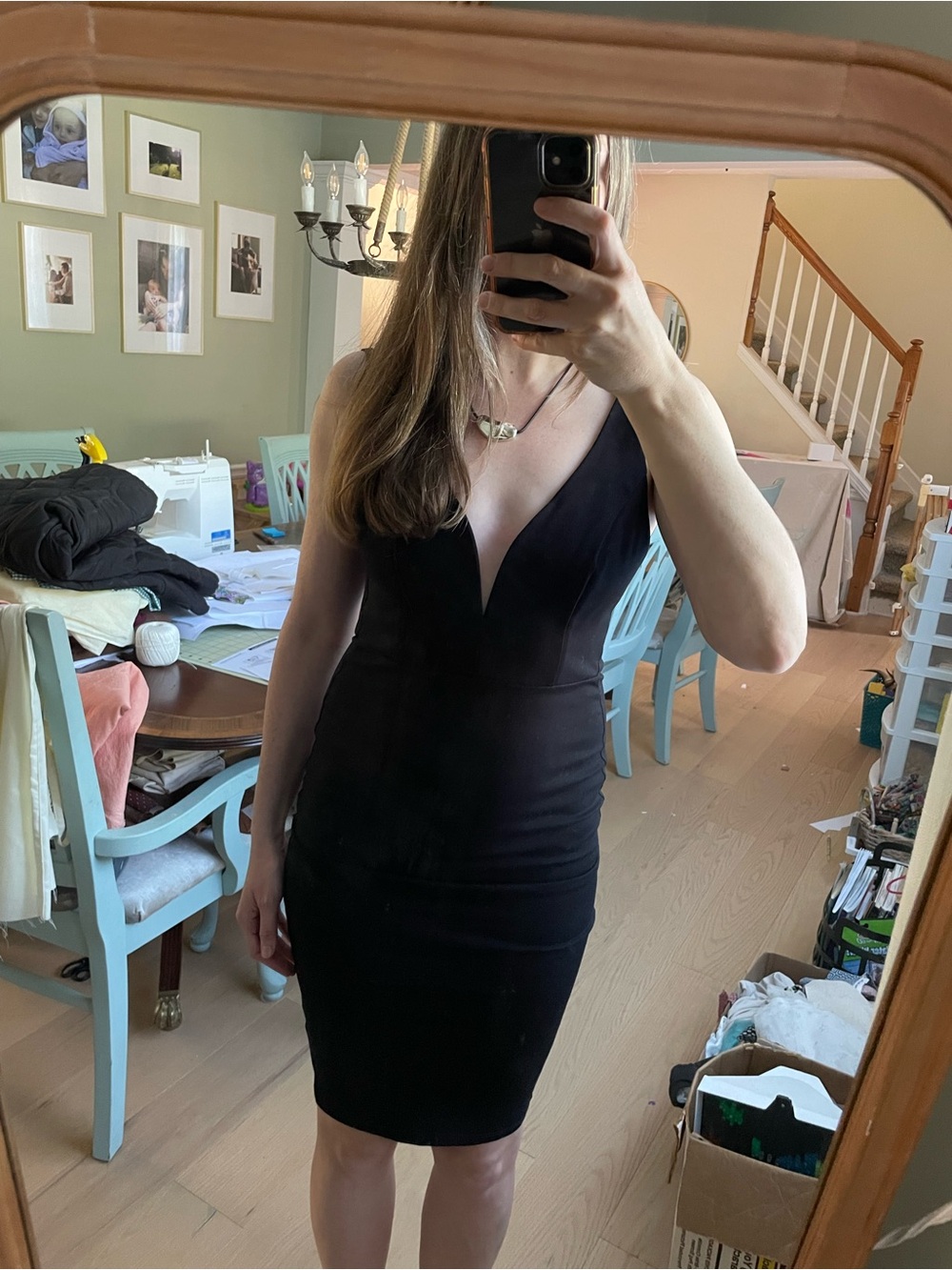 Lulu's Black Double-Strap V-Neck Midi Dress